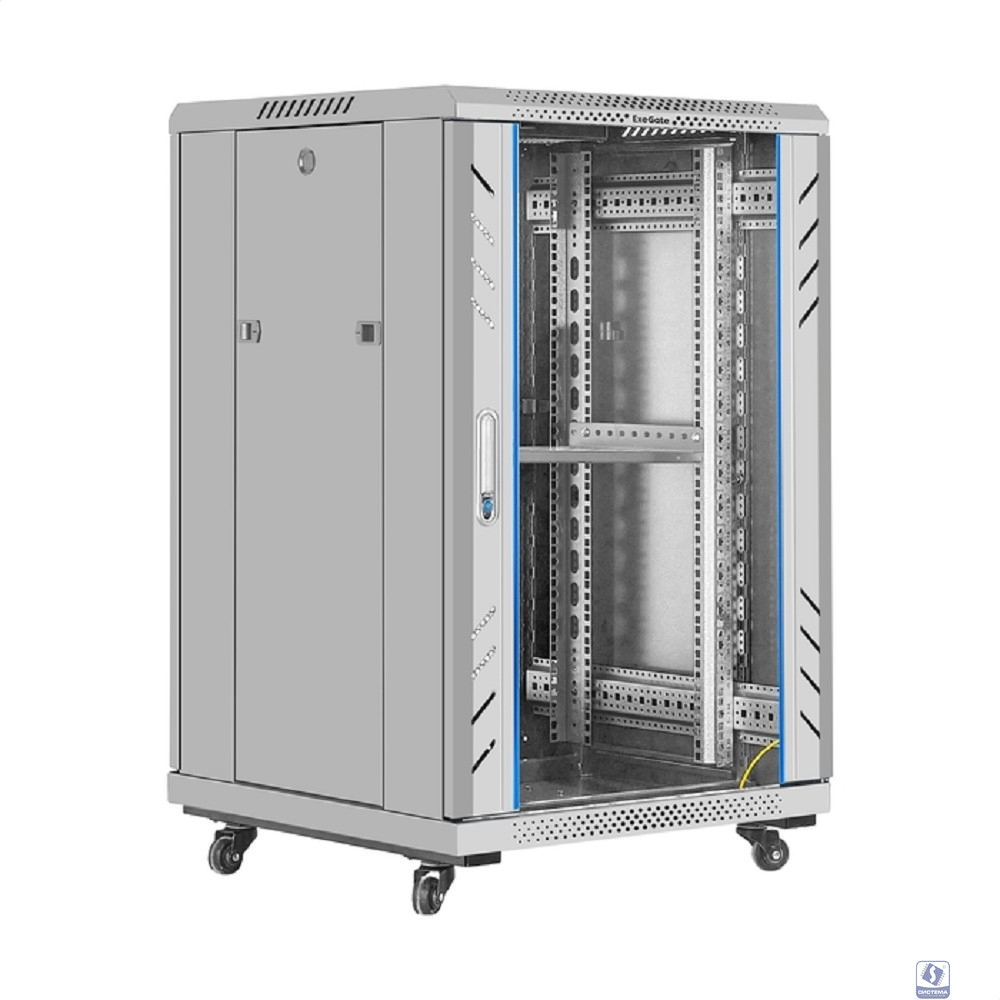 Exegate EX300401RUS Шкаф телекоммуникационный 19" напольный 18U ExeGate EC-FS-18U.600.600.G.GREY (19”, 18U, 600x600x987mm (ШхГхВ), передняя дверь закаленное стекло, задняя перфорированная дверь, съемн