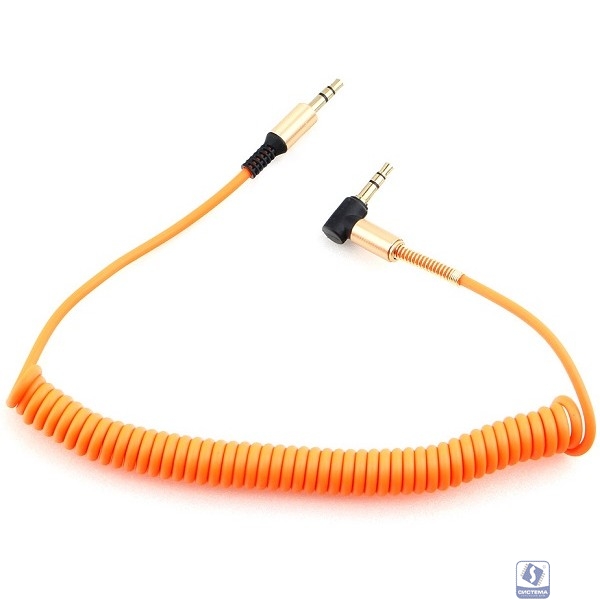 Кабель аудио (угловой) спиральный Cablexpert CCAB-02-35MMLC-1.8MO. 3.5 джек (M)/3.5 джек (M), оранжевый, 1.8м, блистер