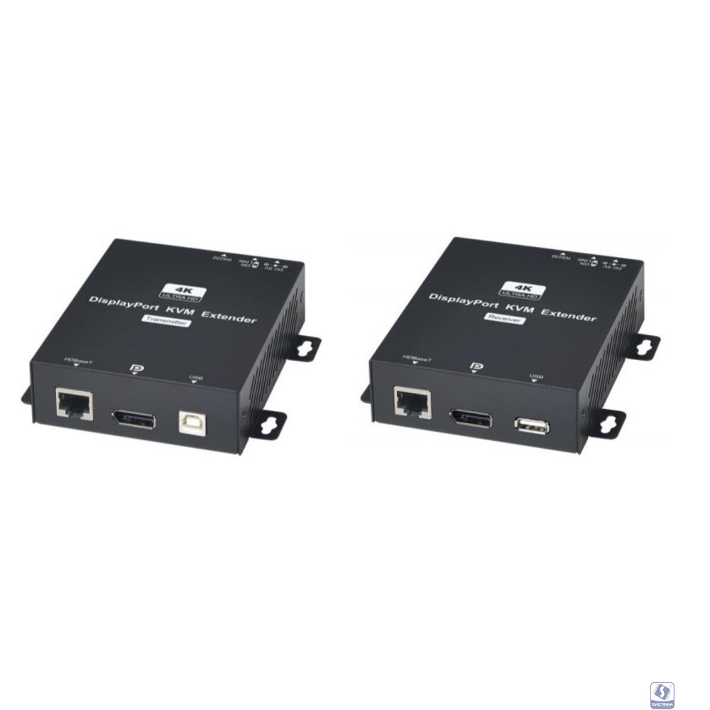 DP02U Комплект (передатчик + приёмник) для передачи DisplayPort + USB + RS232 по одному кабелю витой пары CAT5e(HDBaseT) до 150м(1080p x 60Гц(8бит), CAT6 до 100м