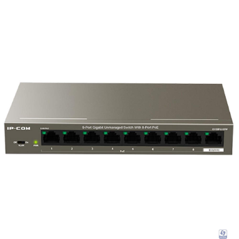 IP-COM G1109P-8-102W Коммутатор PoE неуправляемый 9-Ports 10/100/1000 Base-T / 8-Ports PoE (PoE бюджет 92W)