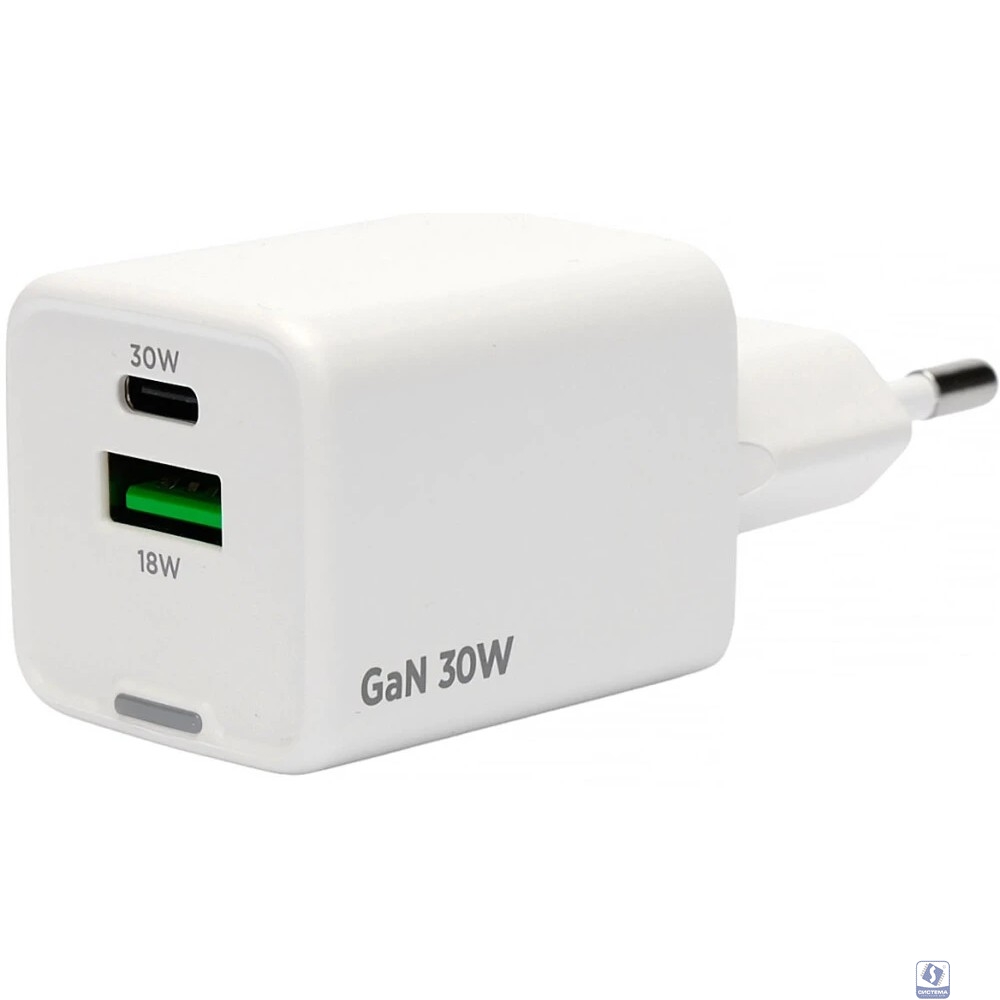 Cablexpert зарядное устройство 30Вт GaN, 3А, QC4.0/PD, 1xUSB, 1xType-C, белый, пакет (MP3A-PC-63)