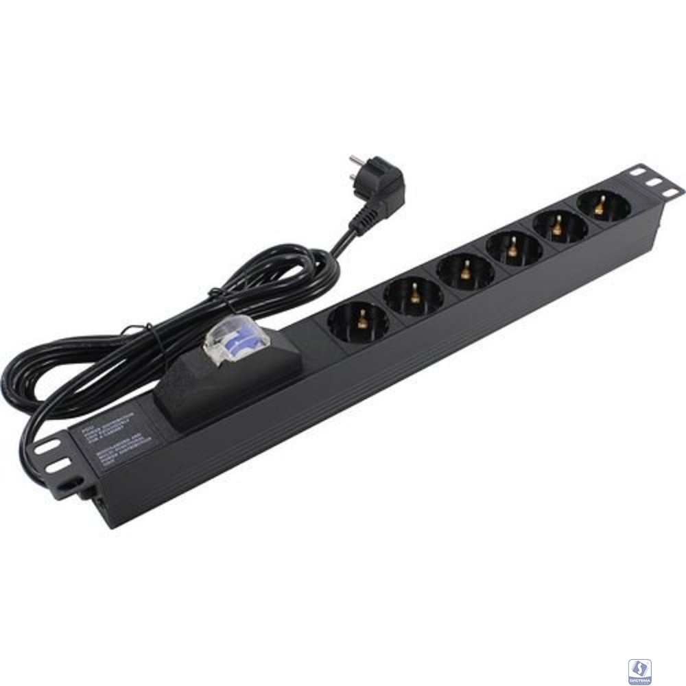 Exegate EX280835RUS Блок розеток ExeGate ServerPro PDU-19H610 Al-6S-EU2.5-1P, 19",1U,алюм,6Sch,евровилка,2.5м,защ перегр