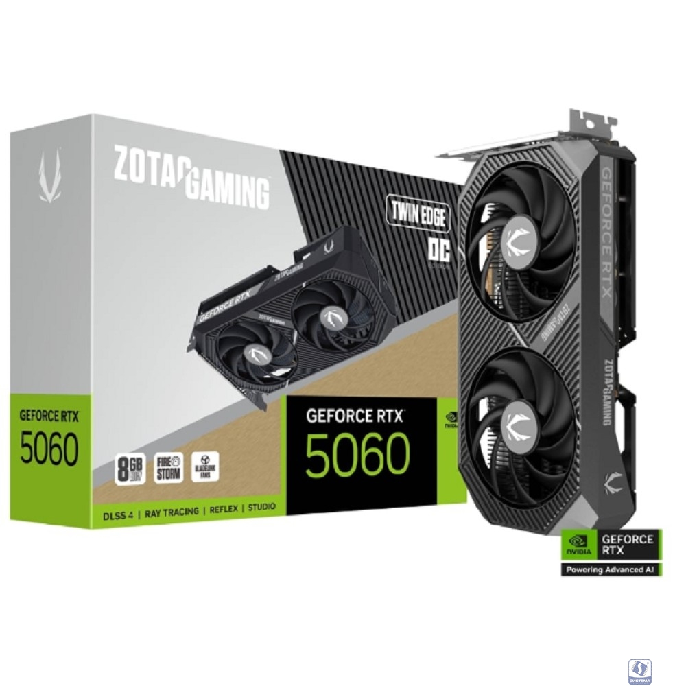 Видеокарта ZOTAC GAMING GeForce RTX 5060 TWIN EDGE 8Gb GDDR7 128 bit  2280/2497  MHz  3*DP/HDMI  2*FAN (ZT-B50600E-10M) RTL 