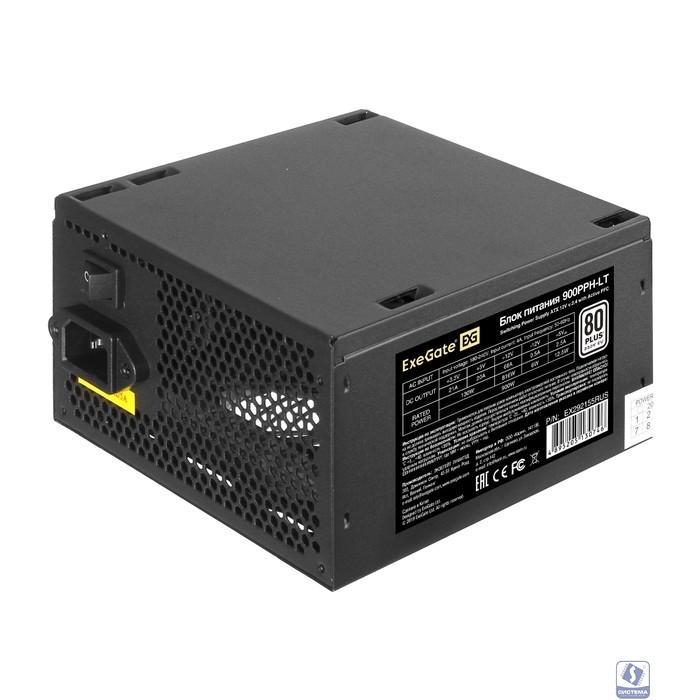 Exegate EX292155RUS-OEM Блок питания 900W ExeGate 80 PLUS® 900PPH-LT-OEM (ATX, APFC, КПД 82% (80 PLUS), 12cm fan, 24pin, 2x(4+4)pin, PCIe, 5xSATA, 3xIDE, black, RTL)