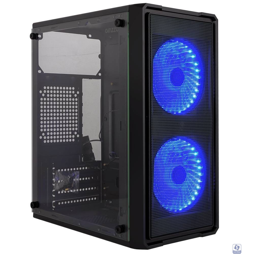 Корпус Ginzzu B172  2*USB 2.0,AU FAN 2*12 LED (12LB33) боковая панель стекло передняя сетка 