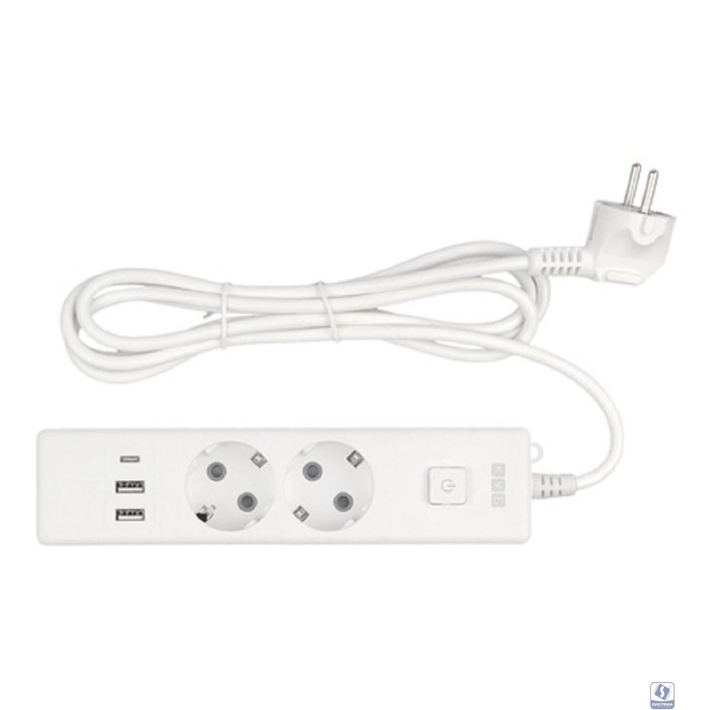 PowerCube Бытовой удлинитель (PC-4-2M) 2р с/з вык.,3USB, 3500 Вт, 16А, 1.9 м, 3*1,0 (белый) 