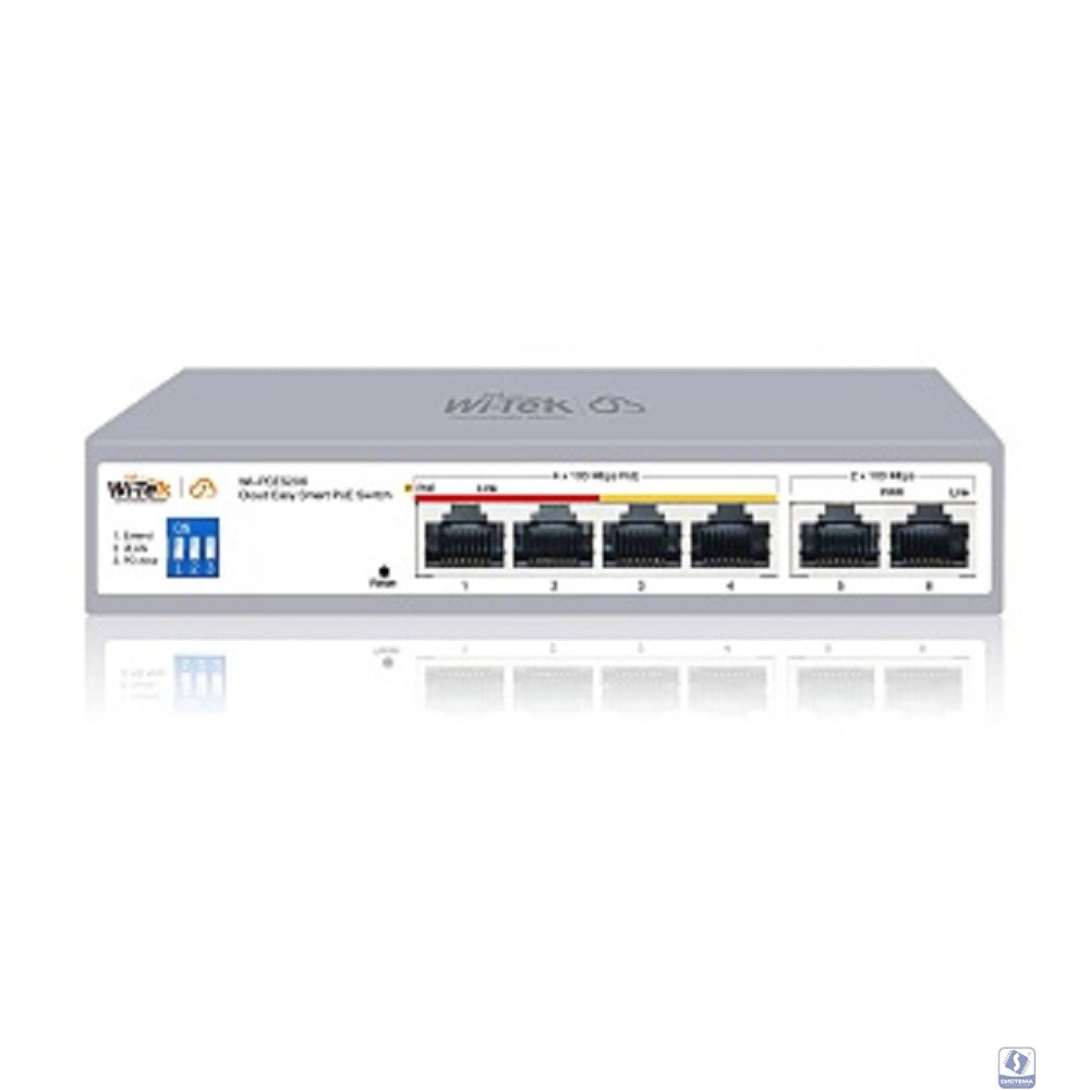 Wi-Tek WI-PCES206, настраиваемый PoE 60Вт, порты 4FE PoE + 2FE, Easy Smart