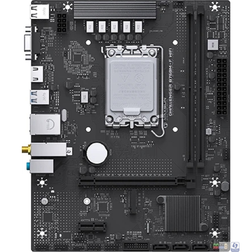 MAXSUN MS-Challenger B760M-F WIFI (Socket 1700, mATX, 2*DDR4(64Gb), VGA/HDMI, 3xSATA3, 1*M.2,1xPCI-E x16/1xPCI-E x1, 2*USB 2.0, 2*USB 3.2 Gen1, LAN 1*1G, Bluetooth, Wi-Fi 802.11ac, RTL)