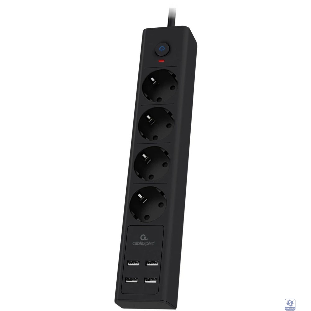 Cablexpert Сетевой фильтр Exnovo EXN-4-U4-B-2 (4р, 16А, 4 х USB, 3.4A, 2м, ур.защиты 4+) черный, коробка 