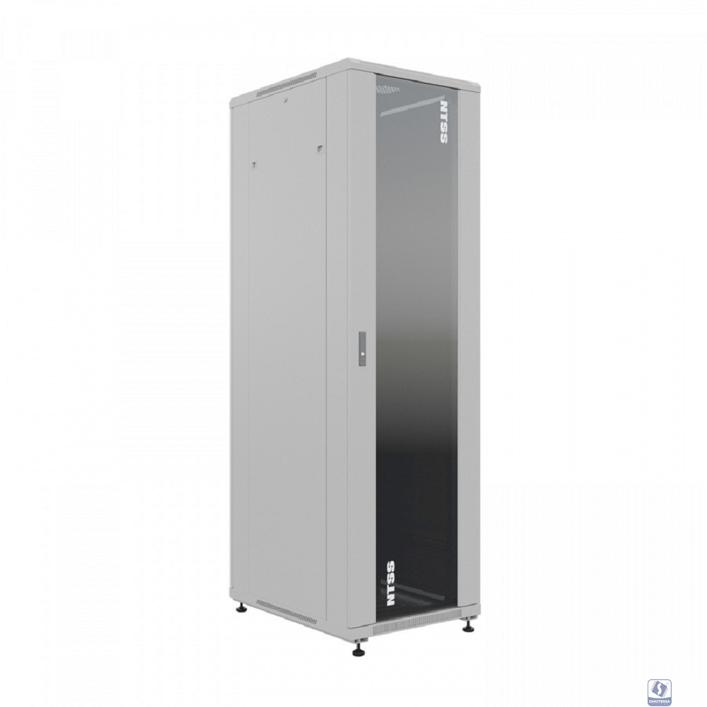 NTSS Шкаф напольный универсальный серверный NTSS R 42U 600х800мм, 4 профиля 19, двери стекло и сплошная металл, боковые стенки съемные, регулируемые опоры, разобранный, серый RAL 7035 NTSS-R42U6080GS-