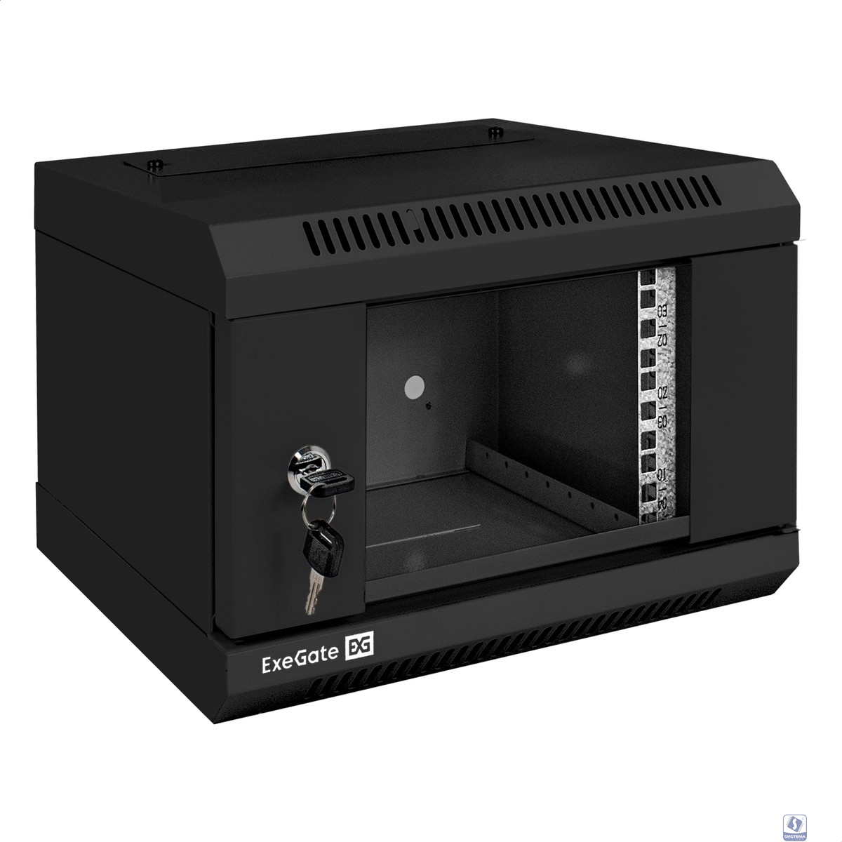 Exegate EX300248RUS Шкаф телекоммуникационный 10" настенный 4U ExeGate EC-WM-4U.310.G.BLACK (10”, 4U, 330x310x230mm (ШхГхВ), передняя дверь закаленное стекло, пыле- и влагозащита IP23, черный RAL 9004