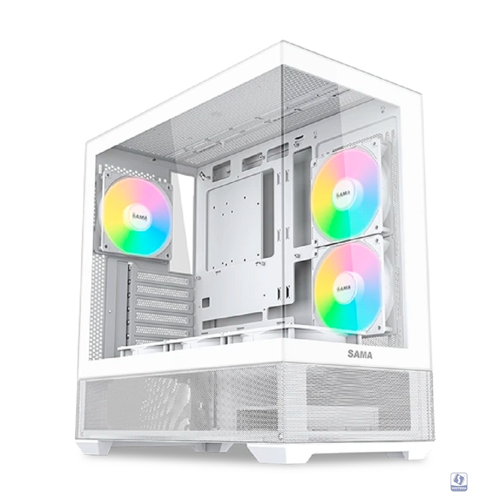 Case SAMA V40 White, Midi-Tower, TG, 6x120mm ARGB, 2xUSB 3.0 + 1xUSB 3.1 Type-C, ATX, mATX, mITX White