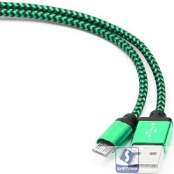 Gembird Кабель USB 2.0 Cablexpert CC-mUSB2gn1m, AM/microBM 5P, 1м, нейлоновая оплетка, алюминиевые разъемы, зеленый, пакет