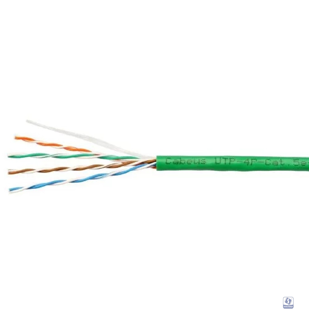 Cabeus UTP-4P-Cat.5e-SOLID-GN Кабель витая пара UTP (U/UTP), категория 5e, 4 пары (24 AWG), одножильный, PVC нг(А)-LS, зеленый (305 м)
