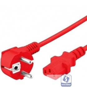 Hyperline PWC-IEC13-SHM-5.0-RD кабель питания компьютера (Schuko+C13) (3x1.0), 10A, угловая вилка, 5 м, цвет красный