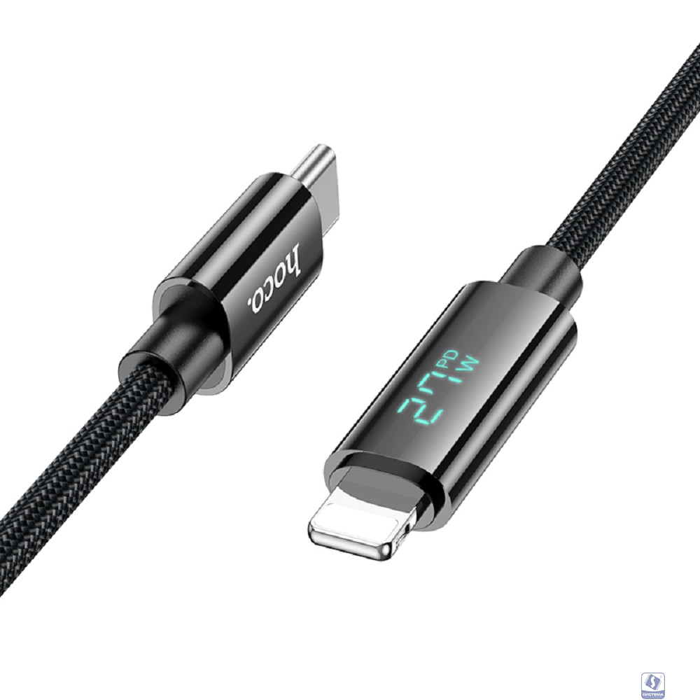 HOCO Кабель USB2.0 Hoco Type-C/Lightning, 2.4А, 27Вт, с дисплеем, U125, 1.2м, черный, коробка