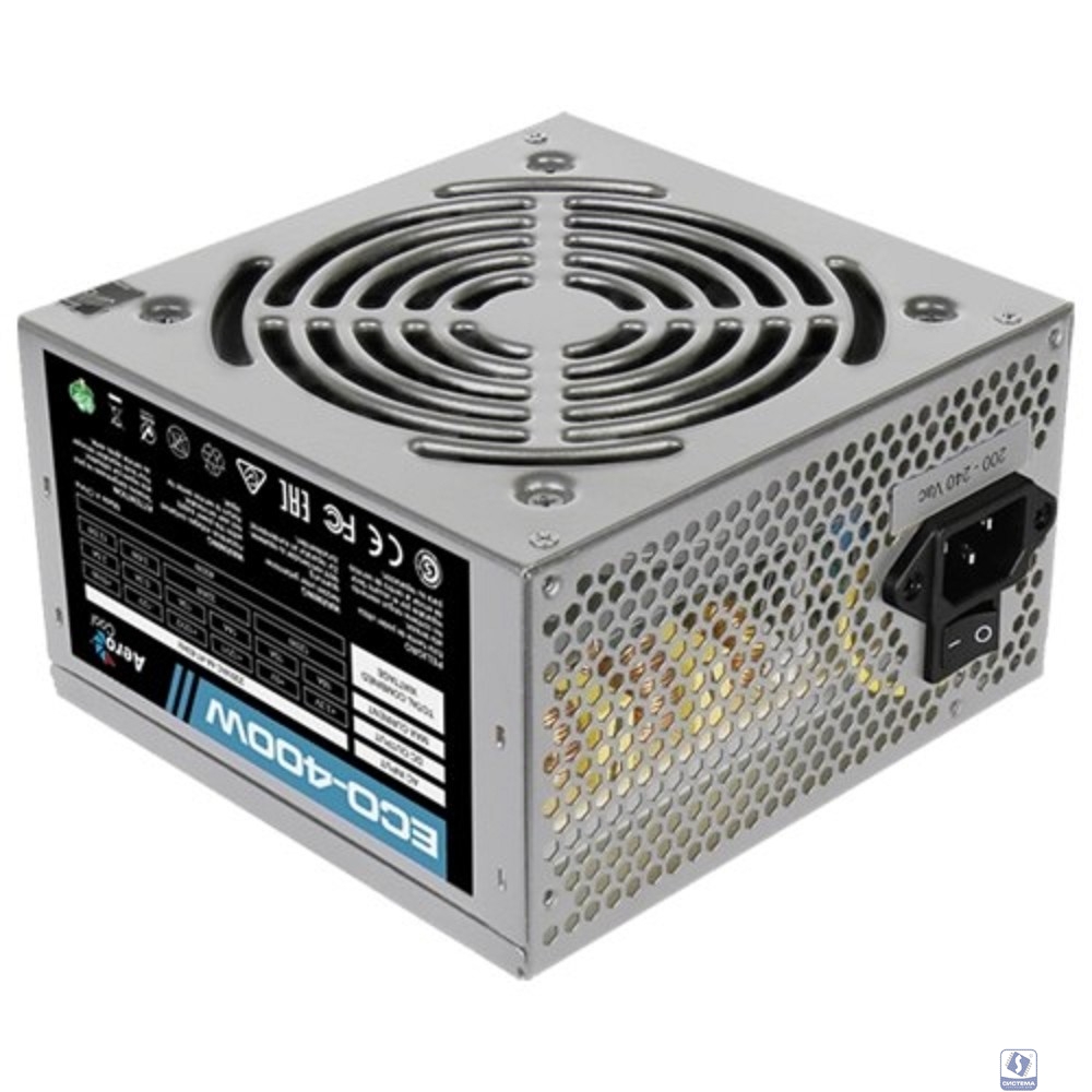 Aerocool 400W Retail ECO-400W ATX v2.3 Haswell, fan 12cm, 400mm cable, power cord, 20+4P, 12V 4P, 1x PCI-E 6P, 2x SATA, 2x PATA, 1x FDD (замена 11083239)
