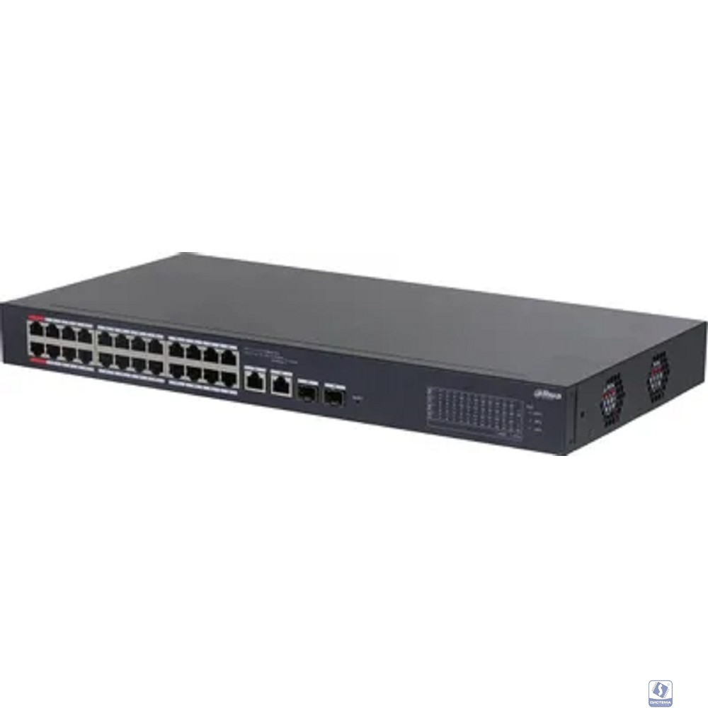 DAHUA DH-CS4226-24ET-375 24-портовый PoE коммутатор облачный 24 RJ45 10/100Мбит/с (PoE/PoE+/Hi-PoE), 2 комбинированных SFP/RJ45 10/100/1000Мбит/с (uplink)