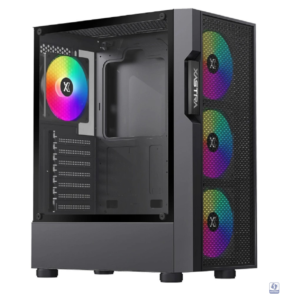 XASTRA Корпус A302 4FRGB  Black ATX/Mesh/ tempered glass / 4x120mm FC120-FRGB fans/ A302-BK-FC120FRGB-4F-GL
