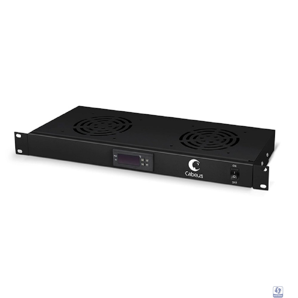 Cabeus JG02-BK Модуль вентиляторный 19", глубина 170 mm, 2 вентилятора, с цифровым термодатчиком, цвет черный (RAL 9004)