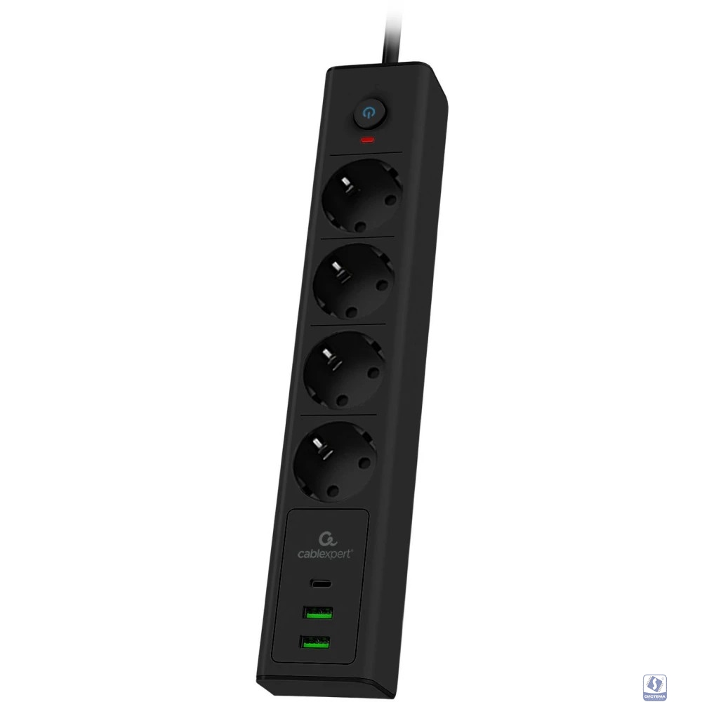 Cablexpert Сетевой фильтр Exnovo EXN-4-CU2-B-2 (4р, 16А, 1xType-C PD, 30Вт, 2 х USB, 2м, ур.защиты 4+) черный, коробка 