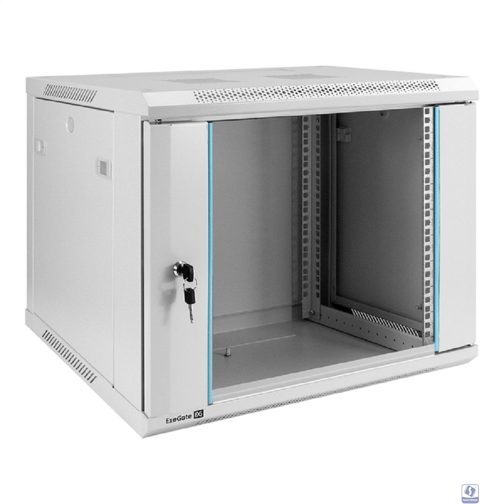 Exegate EX298601RUS Шкаф телекоммуникационный 19" настенный 9U ExeGate EC-WM-9U.450.G.GREY (19”, 9U, 600x450x500mm (ШхГхВ), передняя дверь закаленное стекло, съемные боковые панели, пыле- и влагозащит