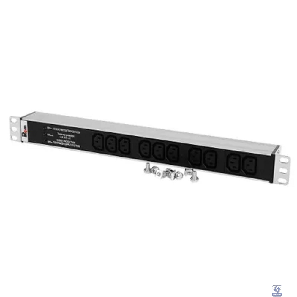 REM Блок розеток Rem-10 без шнура с фил. и инд., 10 IEC 60320 C13, вход IEC 60320 C14, 10A, алюм., 19" (R-10-10C13-FI-440-Z)
