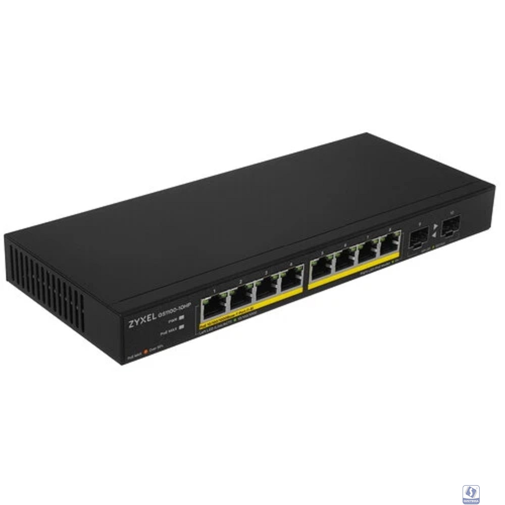 ZYXEL GS1100-10HP-EU0102F PoE+ коммутатор  GS1100-10HP, 8xGE PoE+, 2xSFP, настольный, бесшумный, бюджет PoE 130 Вт