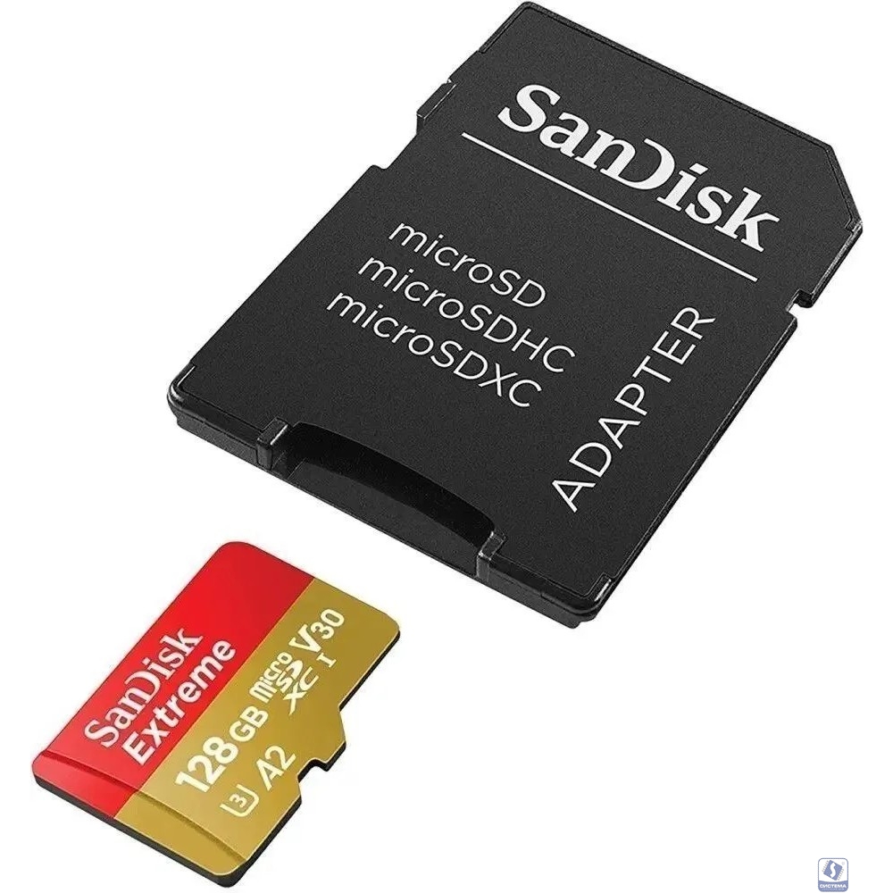 Micro SecureDigital 128GB Sandisk Extreme 128 ГБ, 190 МБ/с, Class 10, SDSQXAA-128G-GN6MA,  1 шт., переходник SD"