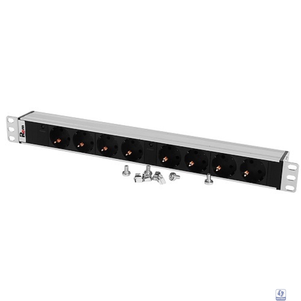 REM Блок розеток Rem-32 с инд., 8 Schuko, 32A, алюм., 19", колодка (R-32-8S-I-440-K)