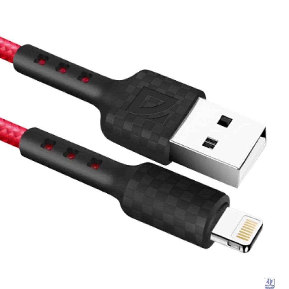 Defender USB кабель F181 Lightning, red, 1м, 2.4А, нейлон, пакет (87114RED)