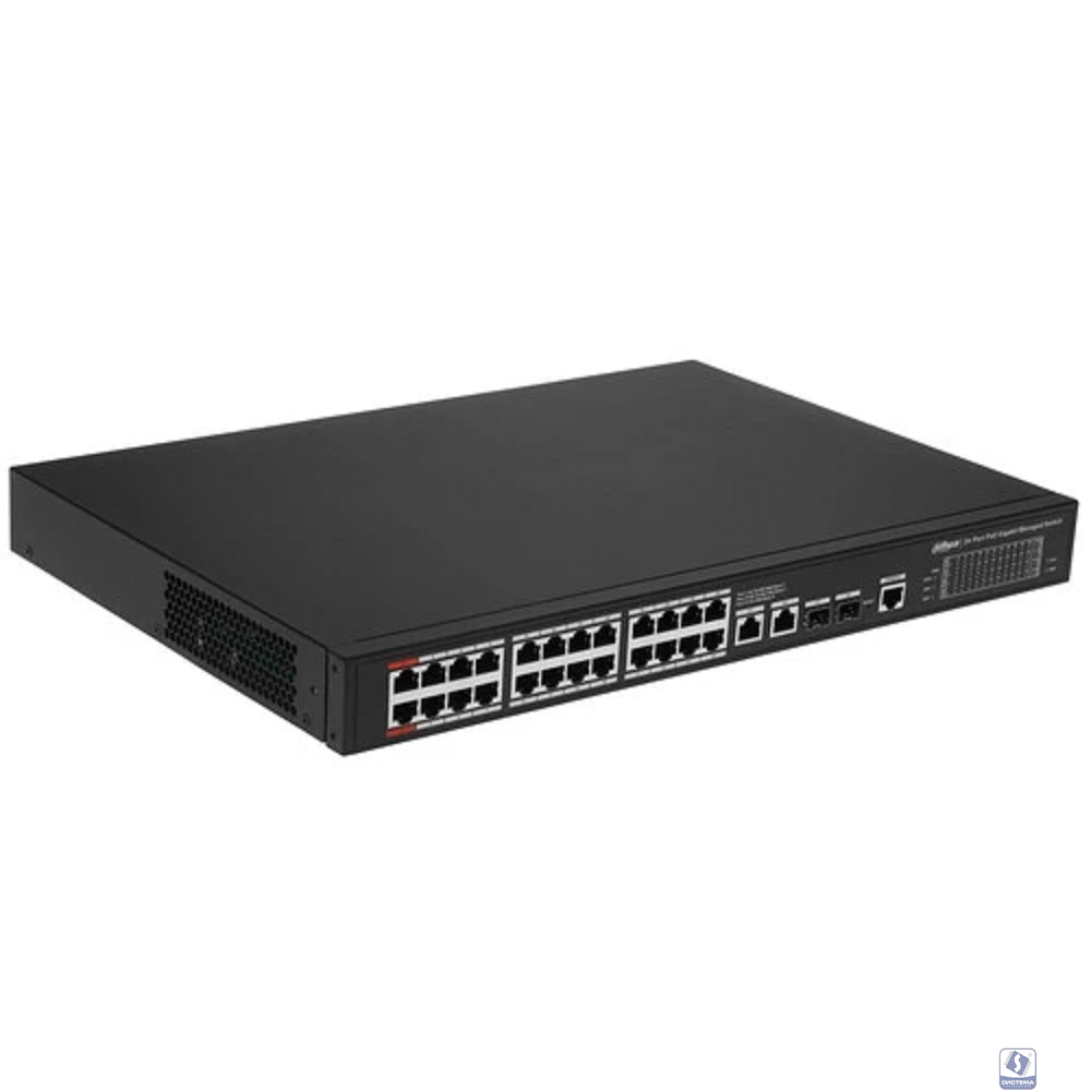 DAHUA DH-S4228-24GT-240 28-портовый гигабитный управляемый коммутатор с PoE, уровень L2, 24xRJ45 1GB PoE, 2xRJ45 1Gb, 2xSFP 1Gb, суммарно 240Вт, коммутация 56 Гбит/с, MAC-таблица 8К