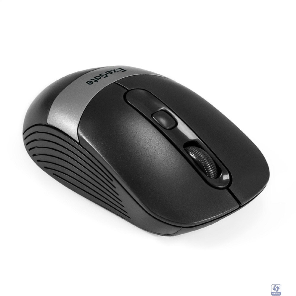 Exegate EX298895RUS Беспроводная мышь ExeGate Professional Standard FG-10 Grey (радиоканал 2,4 ГГц, USB, оптическая, 1200dpi, 4D, 4 кнопки и колесо прокрутки, черная, серая вставка, RTL)