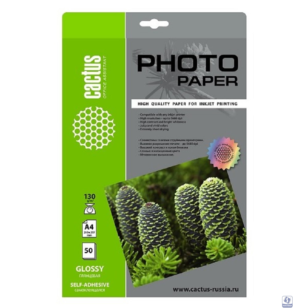 Cactus CS-GSA413050 Фотобумага A4/130г/м2/50л. глянцевое самоклей. для струйной печати
