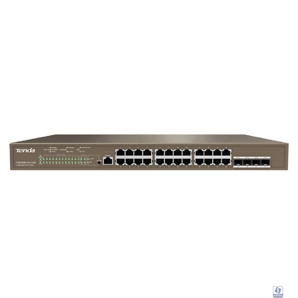 TENDA TEG5328P-24-410W Коммутатор L3 управляемый в стойку PoE  24-Ports 10/100/1000 Base-T + 4-Ports 1000 Base-X SFP (PoE бюджет 370W)