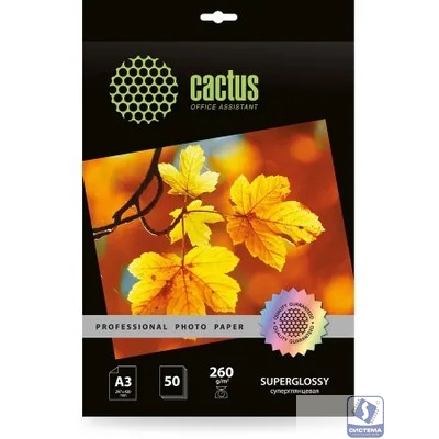 Фотобумага Cactus Prof, A3, для струйной печати, 50л, 260г/м2, белый, покрытие глянцевое [cs-hga326050]
