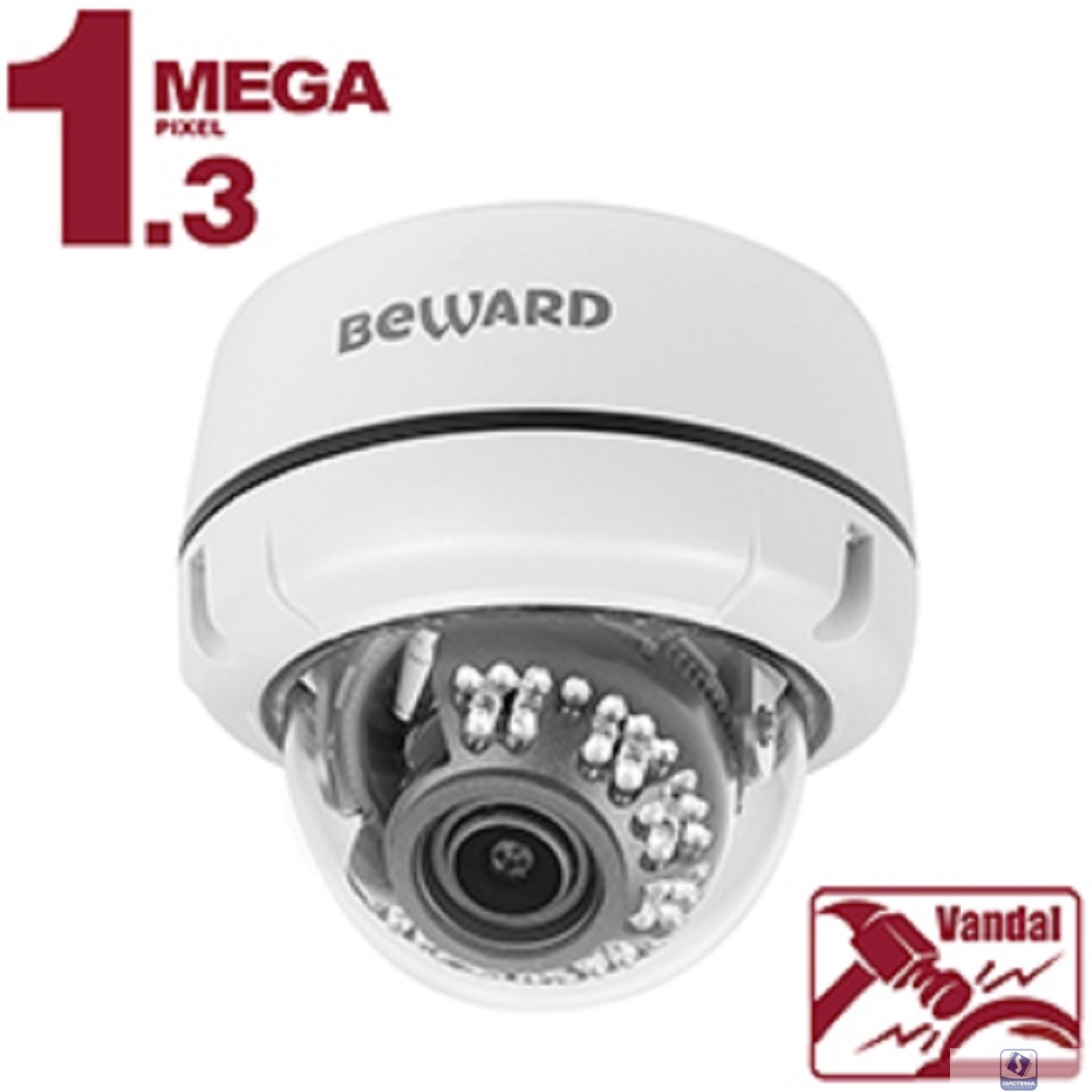 BEWARD B1510DV Купольная IP-камера 1.3Мп, 1/3'' КМОП SONY Exmor, объектив 2.8-12мм, ИК-подсветка до 20м, microSDHC (до 32 ГБ), герметичный разъем, IP66