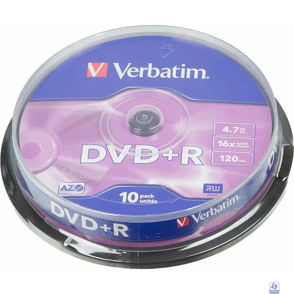 Verbatim  Диски DVD+R  4.7Gb 16х, 10 шт, Cake Box (43498) 