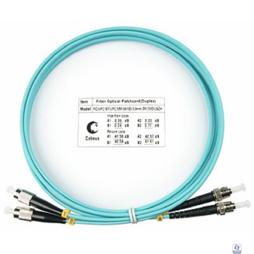 Cabeus FOP-50-FC-ST-2m Шнур оптический duplex FC-ST 50/125 mm OM3 2м LSZH