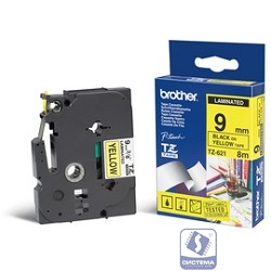 Brother TZE-621 Картридж с лентой (P-Touch, 9мм, Черный на желтом)