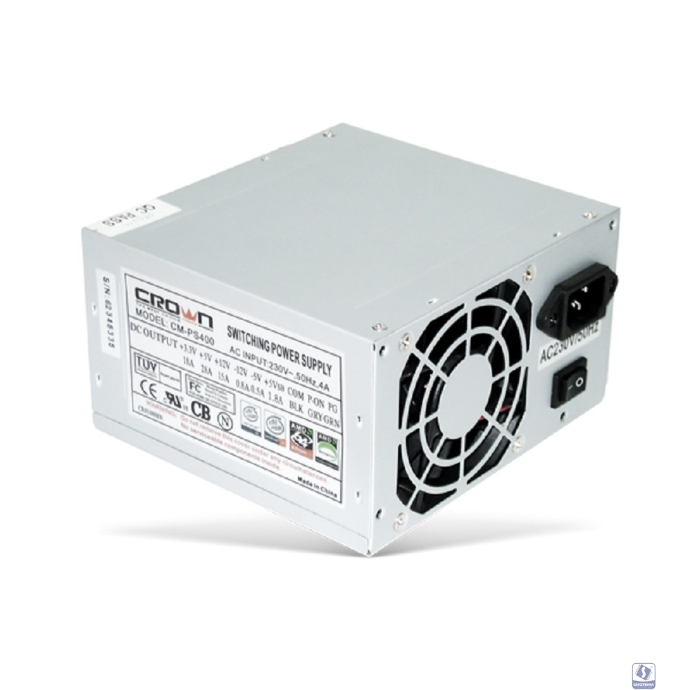 CROWN Блок питания  CM-PS400W (20+4in, 80mm FAN, SATA*2, PATA(big Molex)*4, FDD*1, 4+4pin, Lines 1x12V OEM)