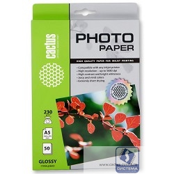 CACTUS CS-GA523050 Фотобумага глянцевая, А5, 210*148мм, 230 г/м2, 50 листов