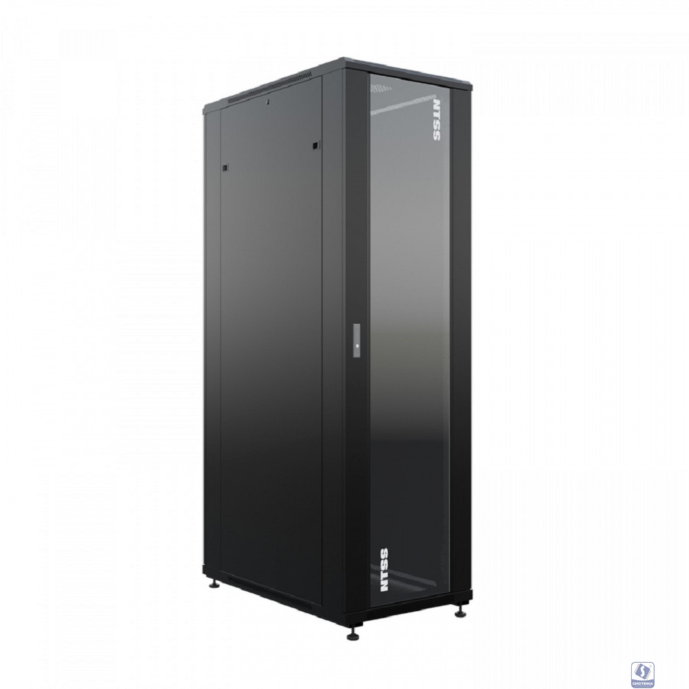NTSS Шкаф напольный универсальный серверный NTSS R 42U 600х1000мм, 4 профиля 19, двери стекло и сплошная металл, боковые стенки съемные, регулируемые опоры, разобранный, черный RAL 9005 NTSS-R42U60100