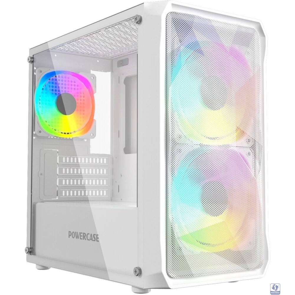 Powercase Mistral Micro A3W ARGB, Tempered Glass, 2x 140mm ARGB PWM+1x 120mm ARGB PWM, белый, mATX  (CMMAW-A3)