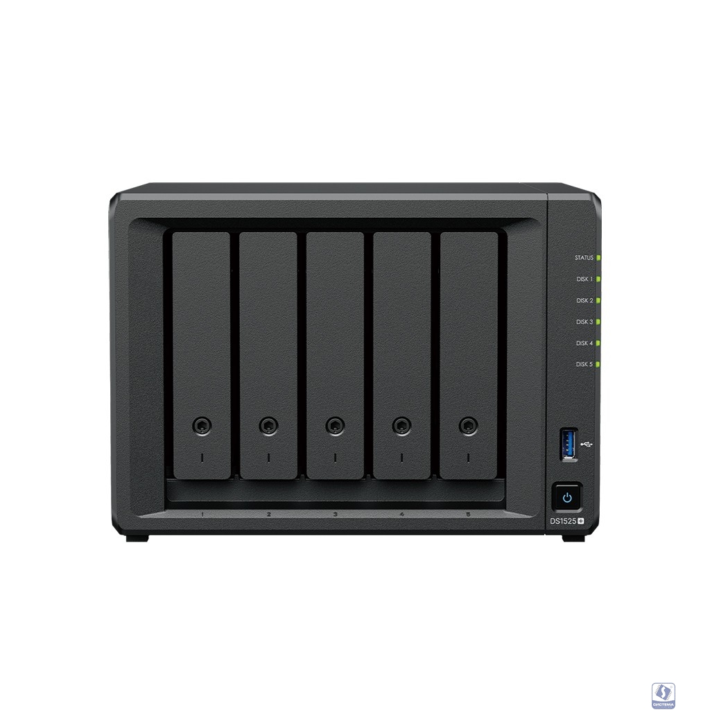 Synology DS1525+  СХД AMD V1500B (Quad-Core, 8 Threads) 2.2 GHz 8GB DDR4 ECC 5 x 3.5”/2.5” SATA HDD/SSD 2 x M.2 NVMe (for SSD cache, no storage pool support) 2 x 2.5GbE RJ-45 вилка UK/HK 3-pin
