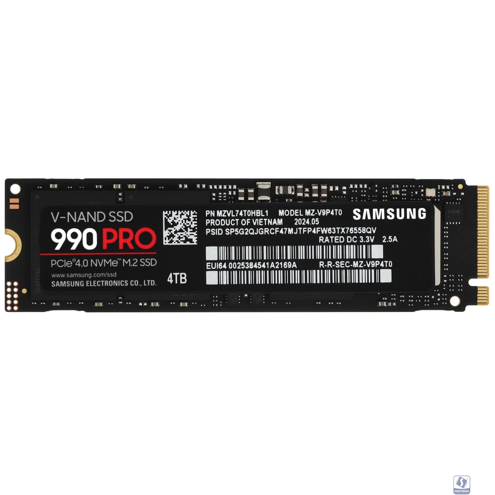 Samsung SSD 4TB 990 PRO PCIe Gen 4.0 x4 NVMe 2.0 V-NAND TLC MZ-V9P4T0BW