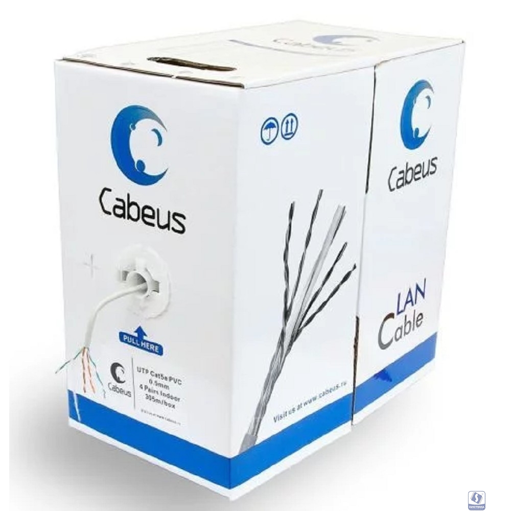 Cabeus UTP-4P-Cat.5e-SOLID-GY-100 Кабель витая пара UTP (U/UTP), категория 5e, 4 пары (24 AWG), одножильный, PVC нг(А)-LS, серый (100 м)