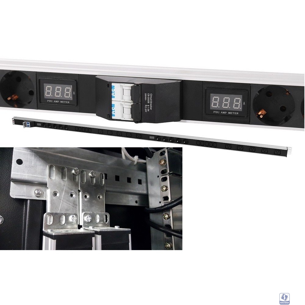 REM Верт. блок розеток Rem-32 с амп., 24 Schuko, 32А, алюм., 42-48U, колодка (R-32-24S-Am-1820-K)