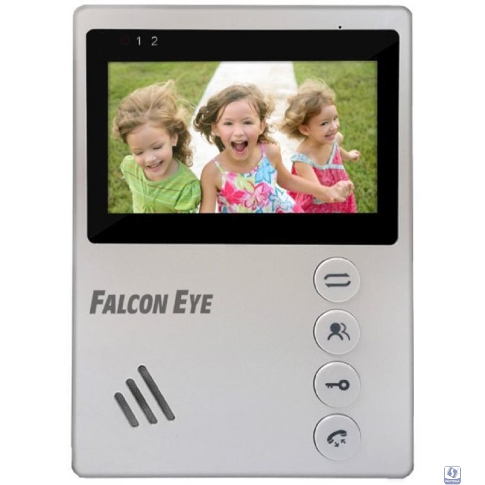 Falcon Eye Vista Видеодомофон: дисплей 4,3" TFT; механические кнопки; подключение до 2-х вызывных панелей;  OSD меню; питание AC 220В (встроенный БП) или от внешнего БП DC 12В