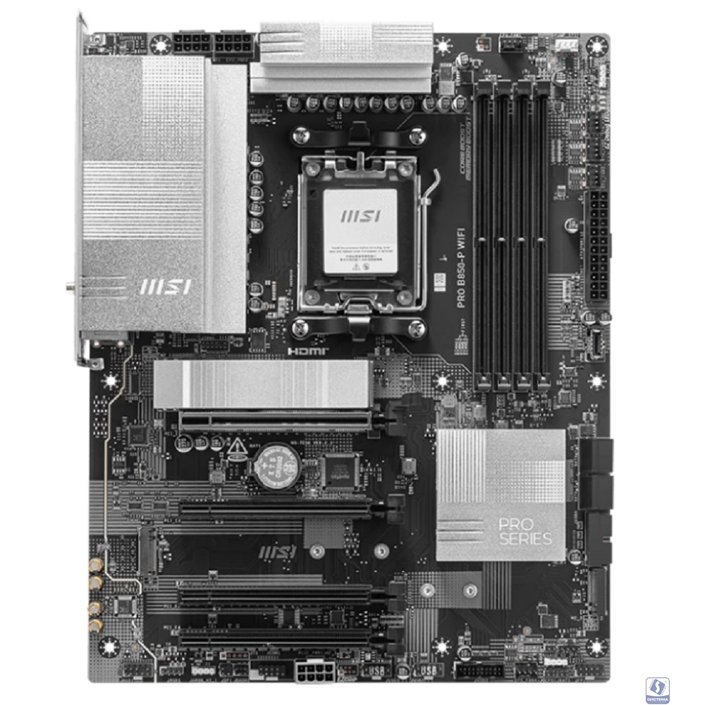 Материнская плата MSI PRO B850-P WIFI B850, AM5, 4*DDR5, 4*PCIEx16, 3*M.2, 3*TypeC, 1*USB3.2Gen2, 5*USB3.2Gen1, 8*USB2.0, 4*SATA3.0, 5G, HDMI, ATX, RTL